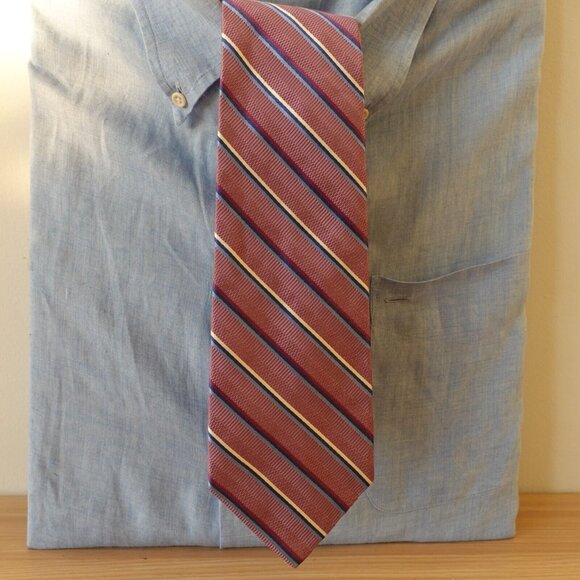 Brooks Brothers Makers Neck Tie Men Purple Repp Striped Silk Woven Merchants USA - Picture 2 of 9